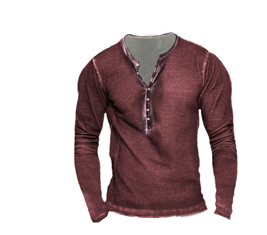 Mens 2025 new mens standing collar printed military uniform top mens long sleeved T-shirt mens