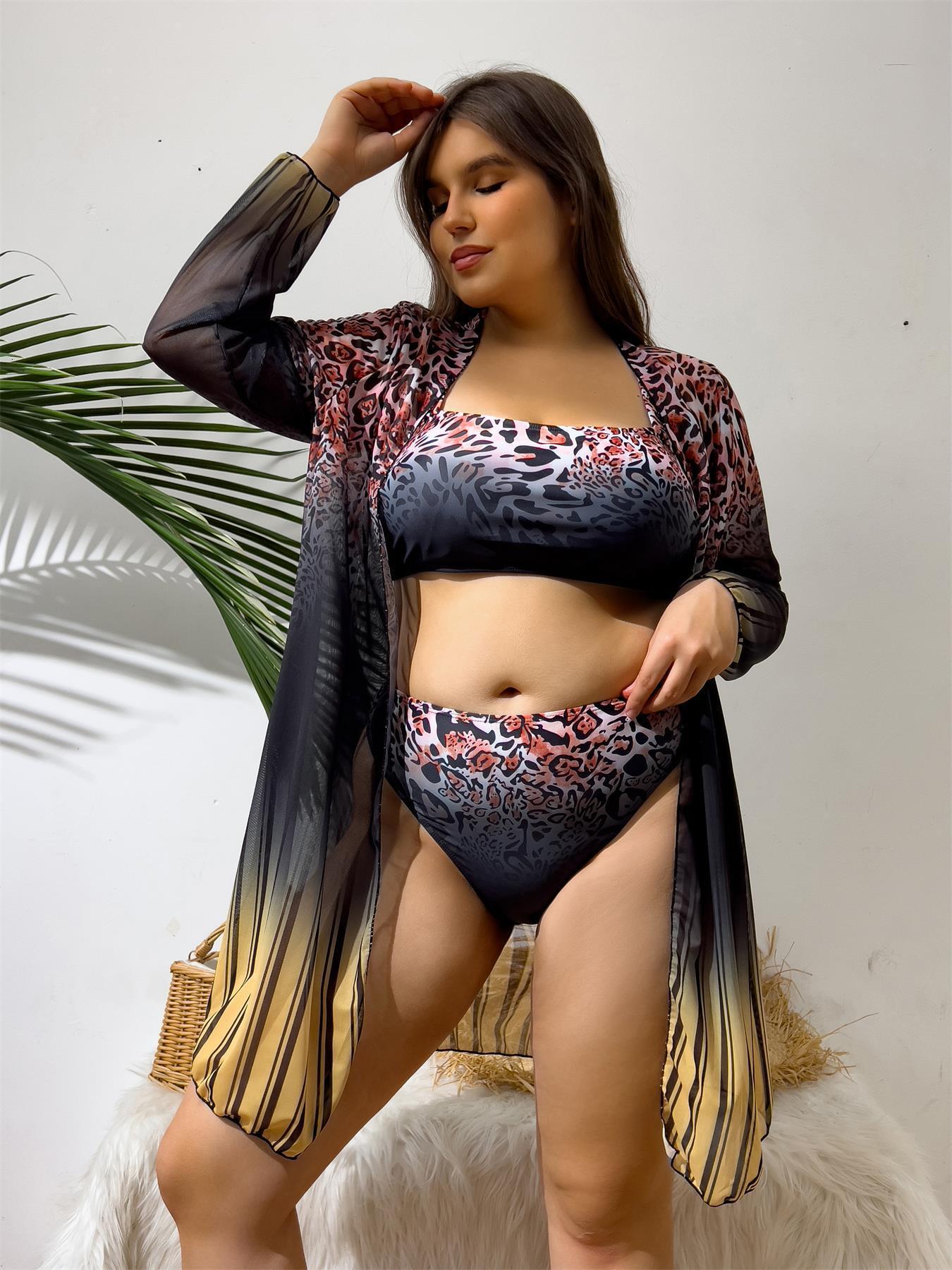 2025 new sexy plus size three piece set high waist split bikini women's swimsuit