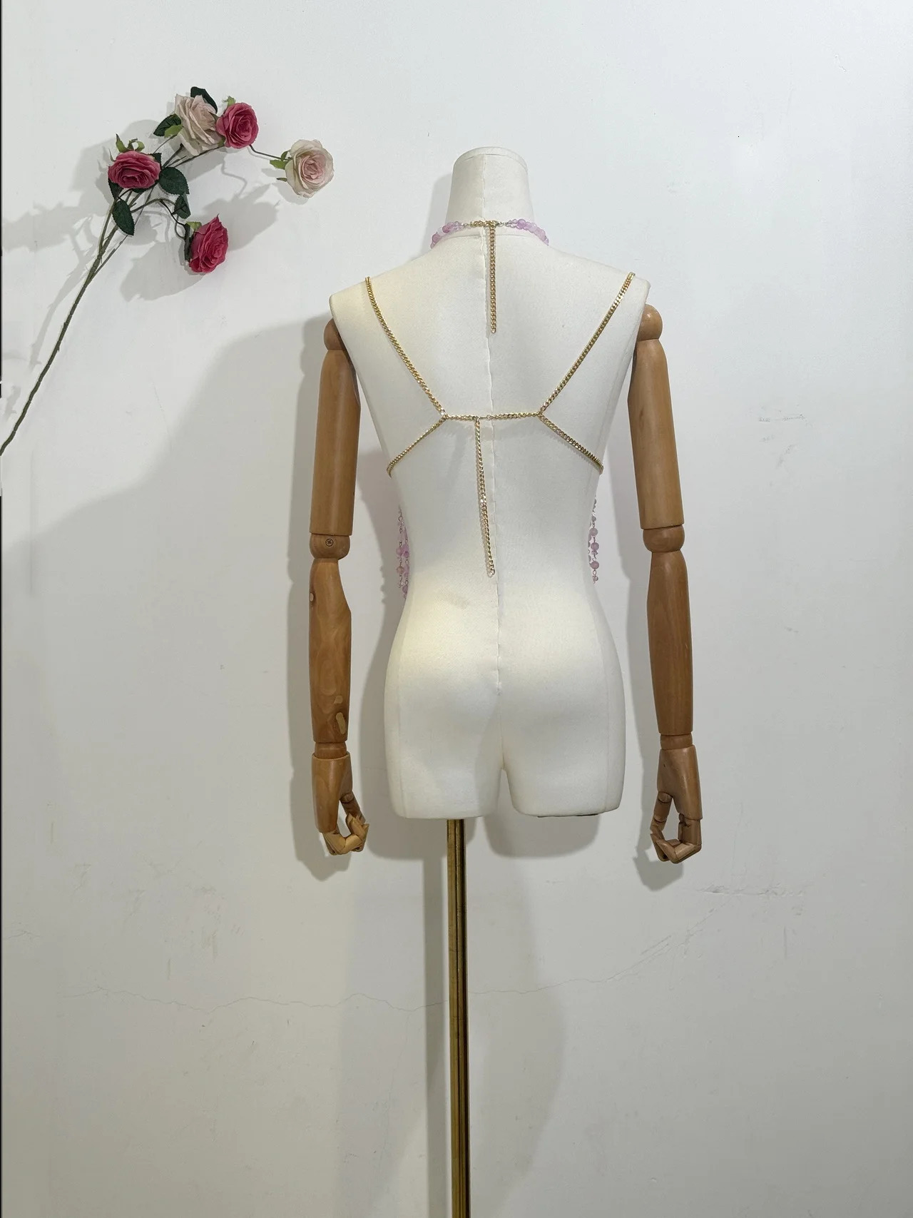 H80 S90 sexy womens handmade body chain fashion jewelry bikini bra bead suspender romantic vest Beahwear See Through Lingie 250403