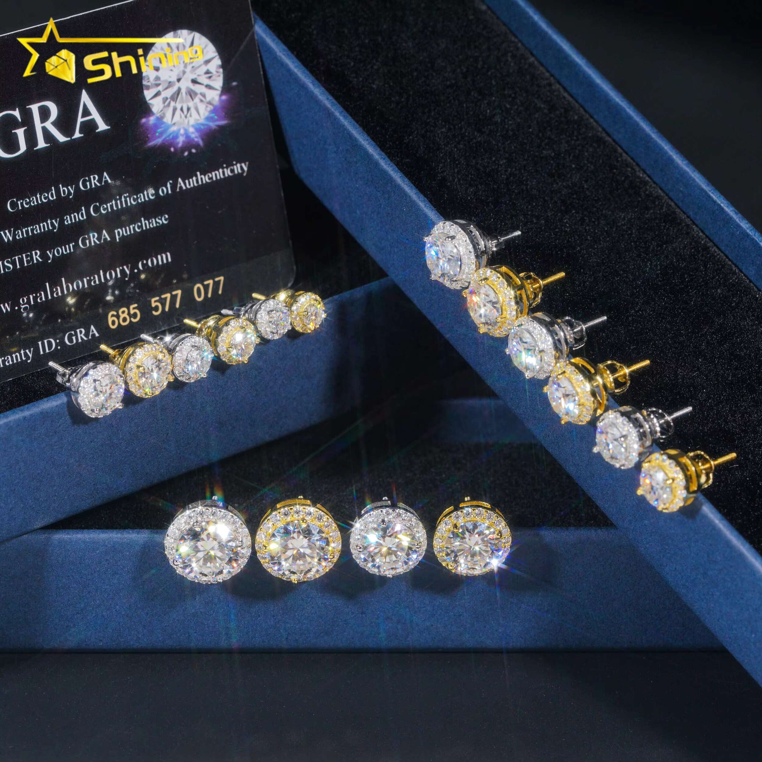 Ready to Ship New Arrivals Classic Pass Tester Sier Gold Plated VVS Dia Moissanite Stud Earring