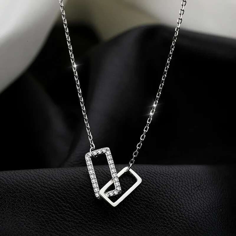 New S Sterg Sier Geometric Shiny Rectangle Pendant Zircon Zirconia Necklace for Girls Fine Jewelry Wholesale