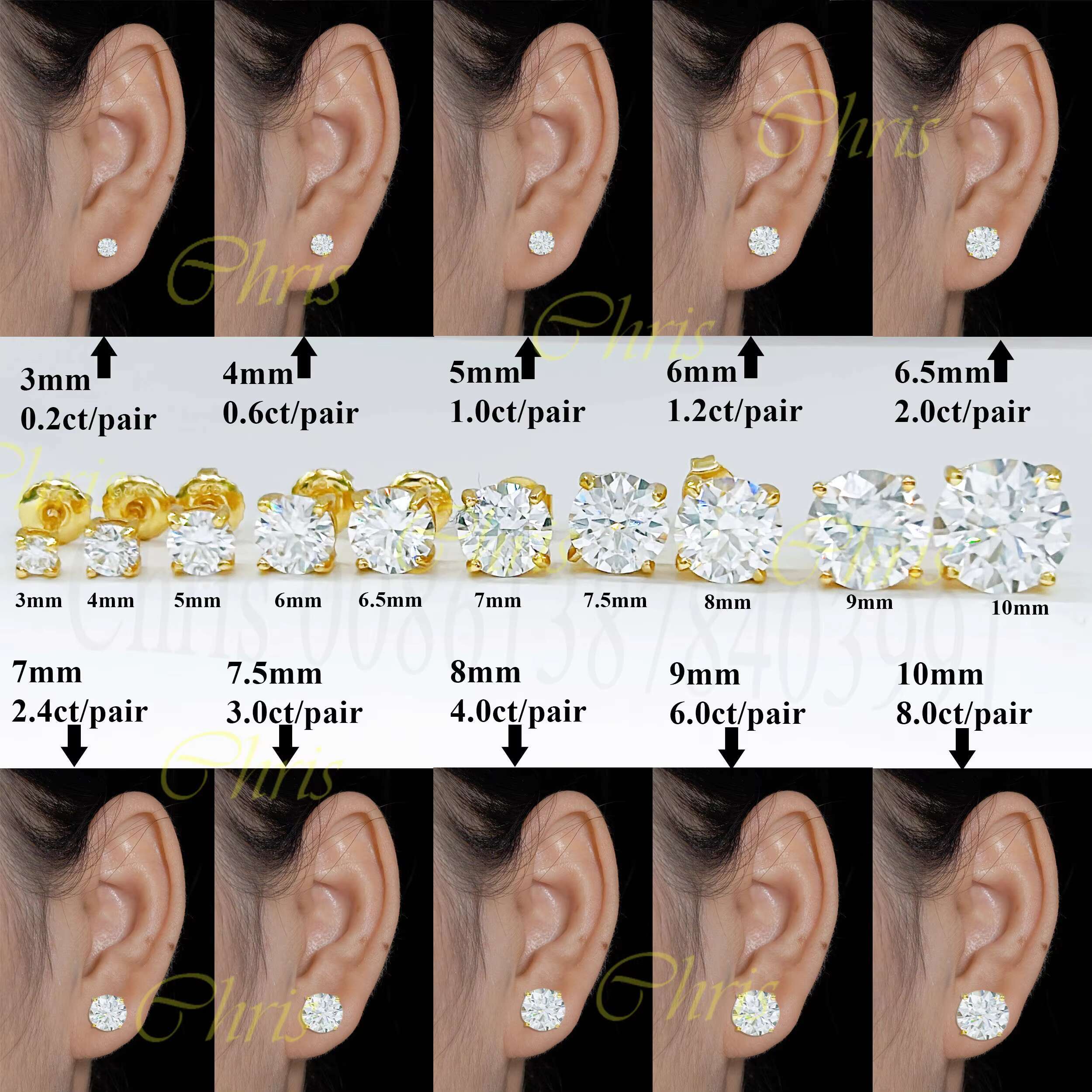 Dropshipping Fine Jewelry10K 14K Real Gold D Color Moissanite Solitaire Lab Dia Stud Earrings Screw Back