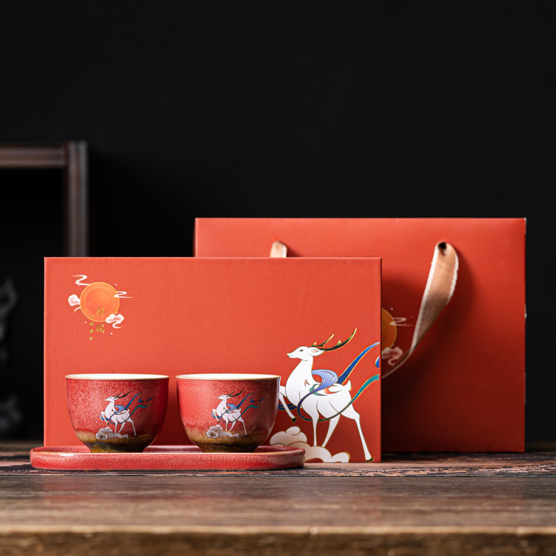 Two Cups with Dry Bubble Ceramic Tray Kung Fu Tea Tasting Gift Box Master Cup Wholesale ddmynov