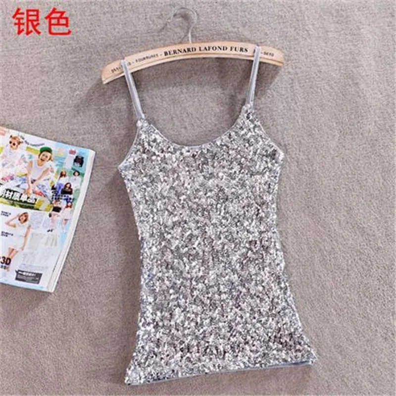 Sexy womens sequined shiny vest sleeveless shirt sleeveless vest sleeveless camisole top 250403