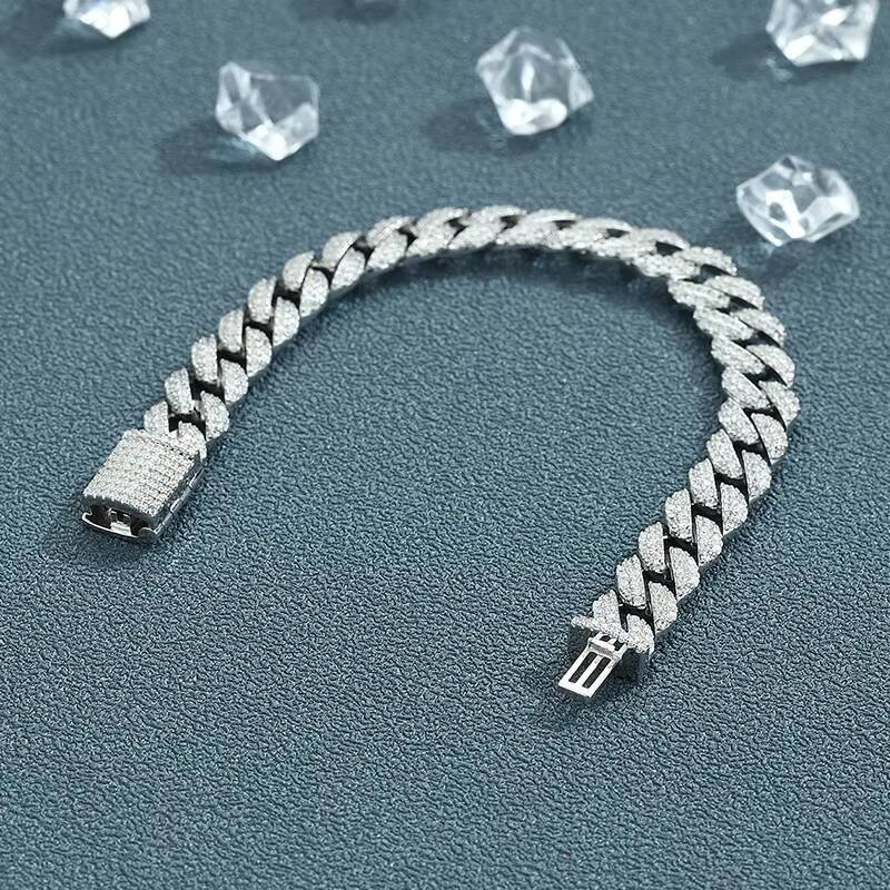 New S925 Silver 88mm Hip Hop Cuban Chain Moissanite Oval Cuban Bracelet Trendy Jewelry Wedding Jewelry