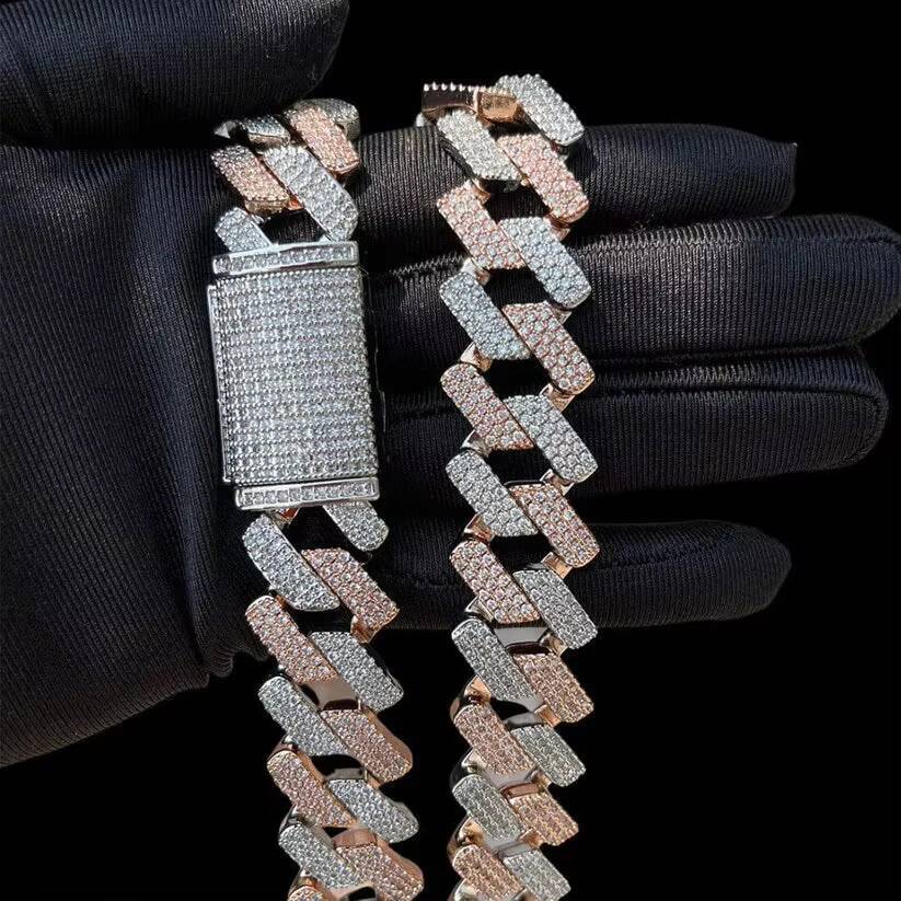 Premium VVS Moissanite Diamond Two Tone 925 Sterling Silver Iced Out Hip Hop Miami Cuban Link Chain For Rappers At Lowest Price