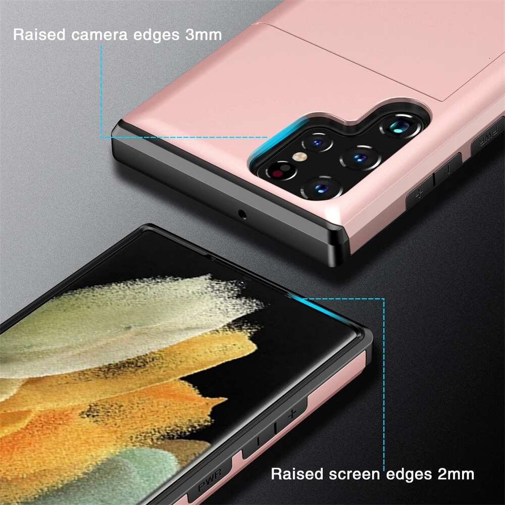 Slider Card for Samsung S24 S23 Ultra S22 S21 S20 FE S10 Plus Hard Shell Phone Case Galaxy Note 20 10 9