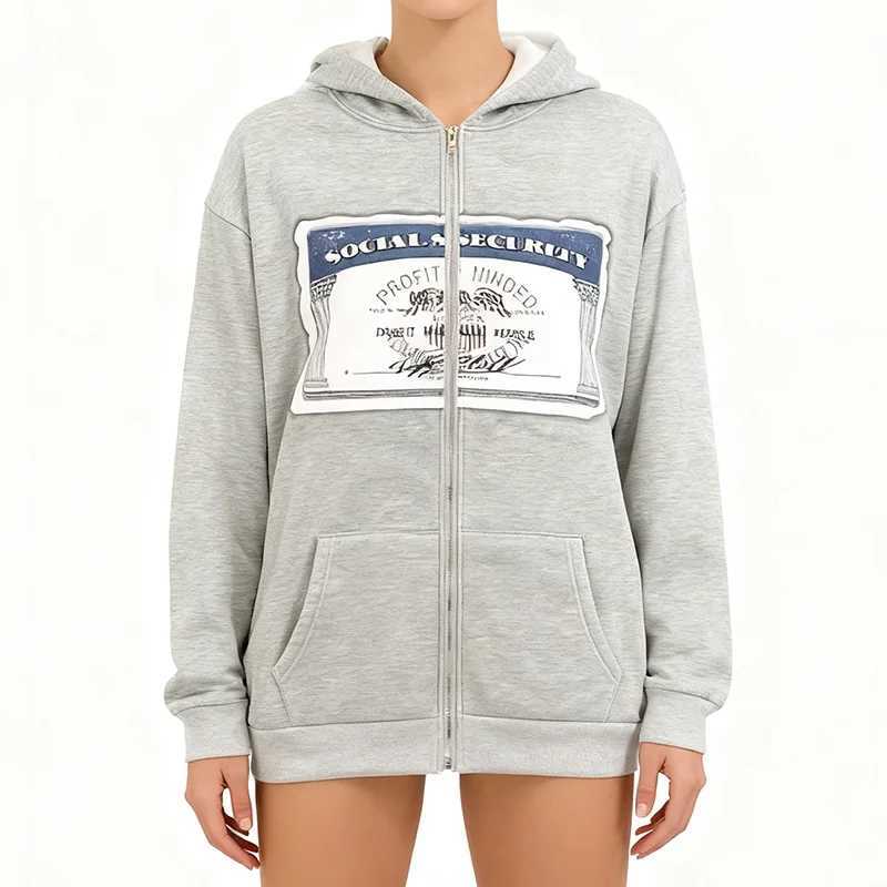 Autumn American Style Hoodie Cool Zipper Printed Banknote Pattern Sports Casual Loose Cardigan Jacket W251106