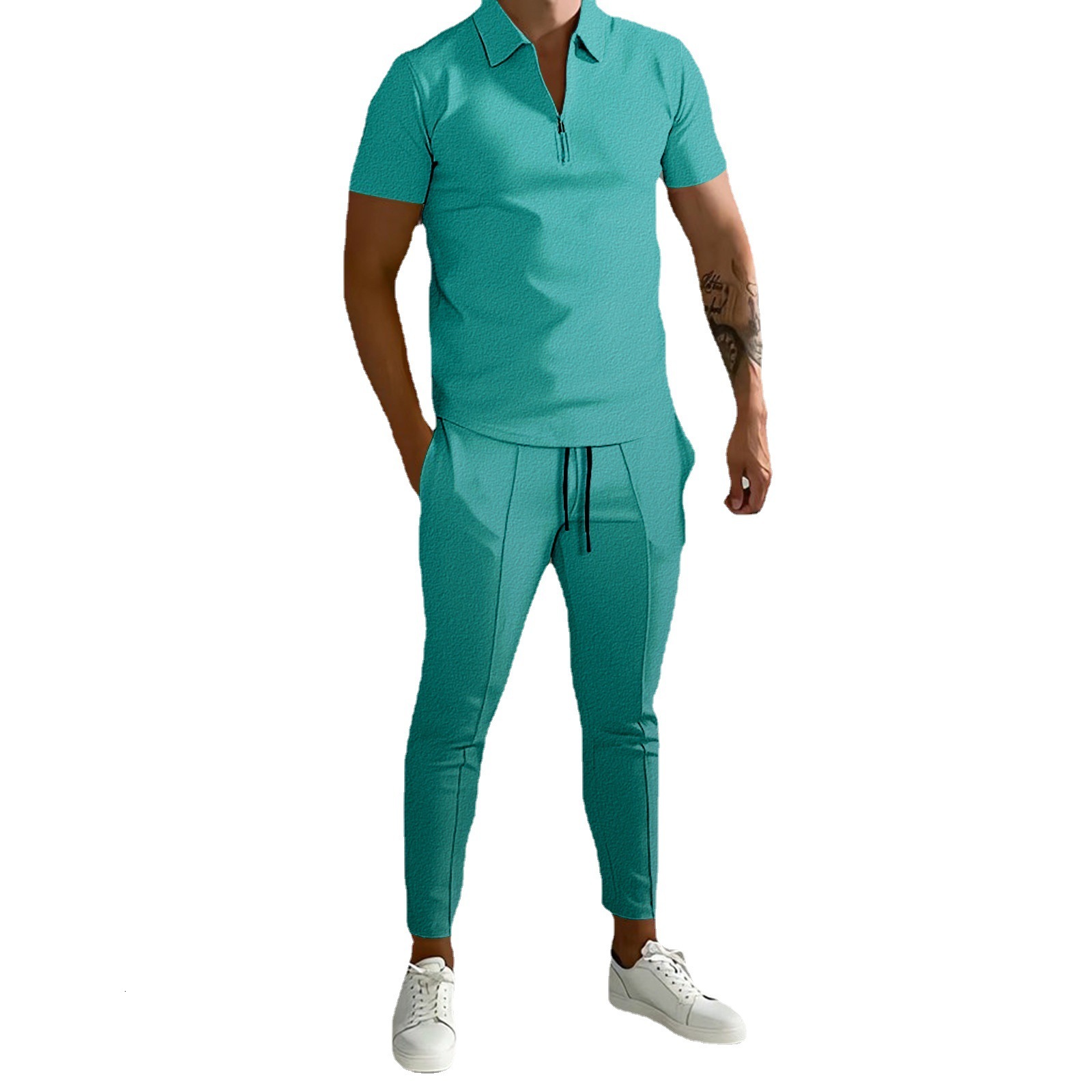 New mens 3D printed gradient short sleeved polo pants casual sports suit mens clothing