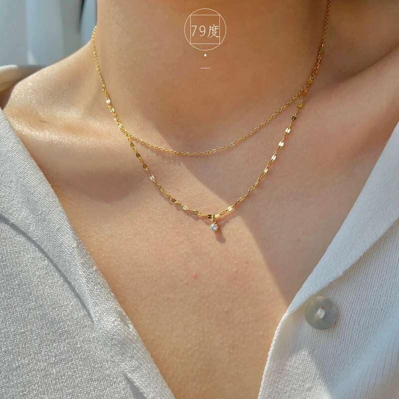 New Sier for Women Gold Double Layer Zircon Star Pendant Necklace Delicate Chain Charm Elegant Fine Jewelry