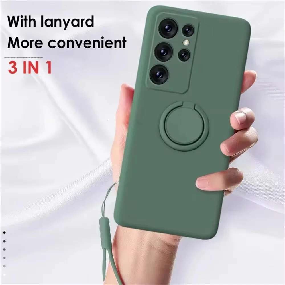 Magnetic Holder Ring Case Galaxy S24 S23 S22 S21 Plus FE Liquid Silicone Cover For Samsung S25 Ultra Cases