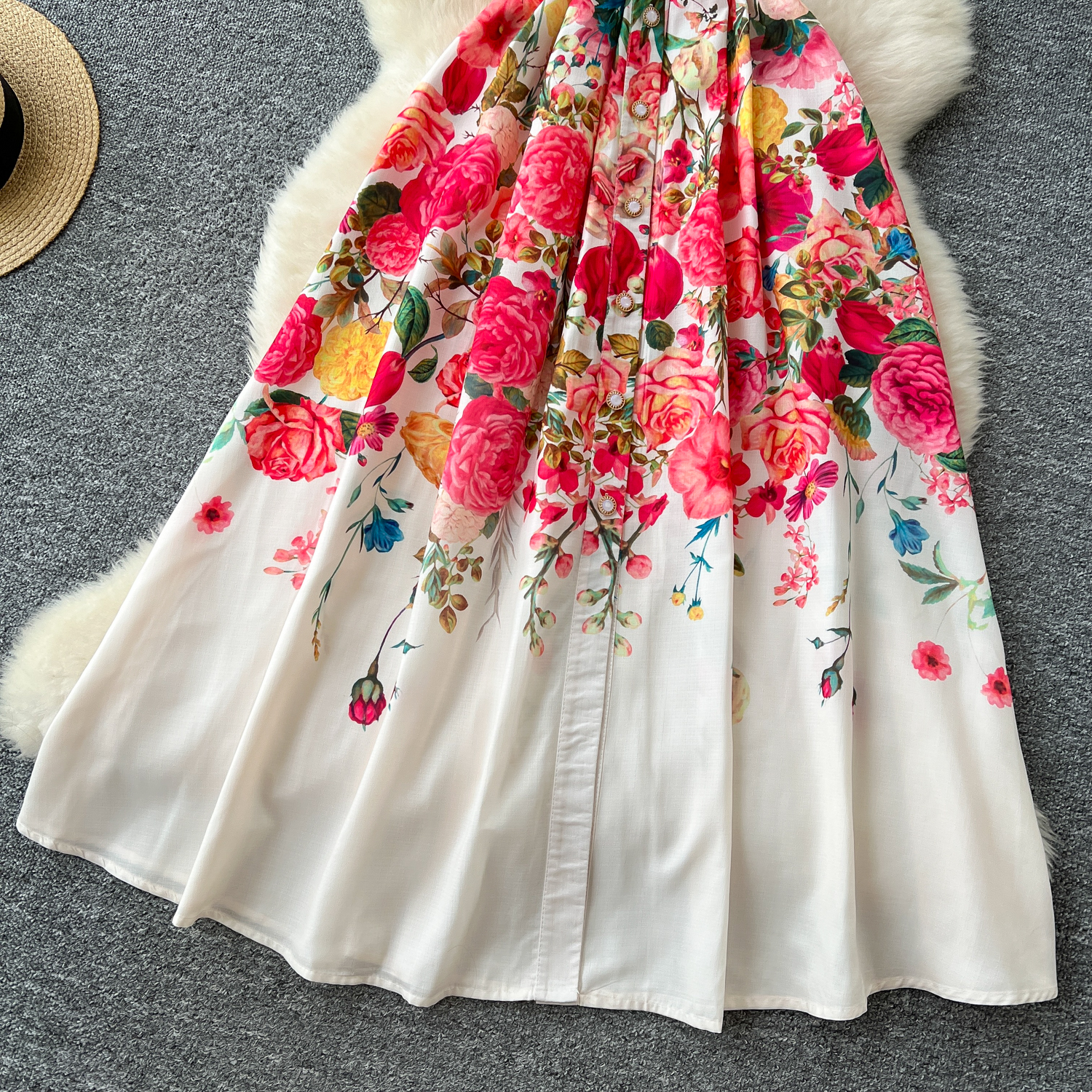 Casual Dresses French Elegant Notched Collar Sleeveless Dress Women Print Belt Pearl Buttons Long Party Dress Female Casual Holiday Clothing 2025