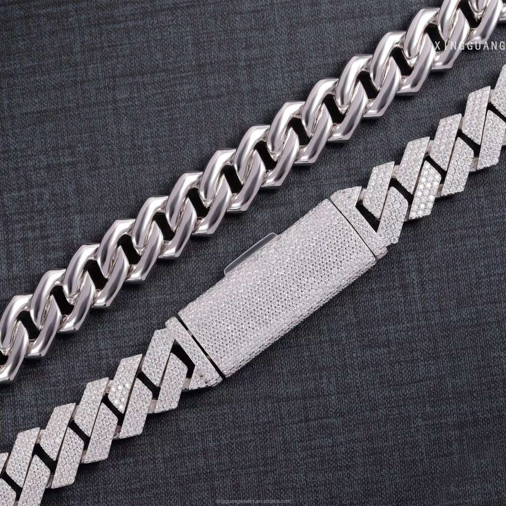 Hip Hop Jewelry k Necklace 3rows 15mm Sterg Sier VVS Moissanite Iced Out Dia Cuban Chain for Men