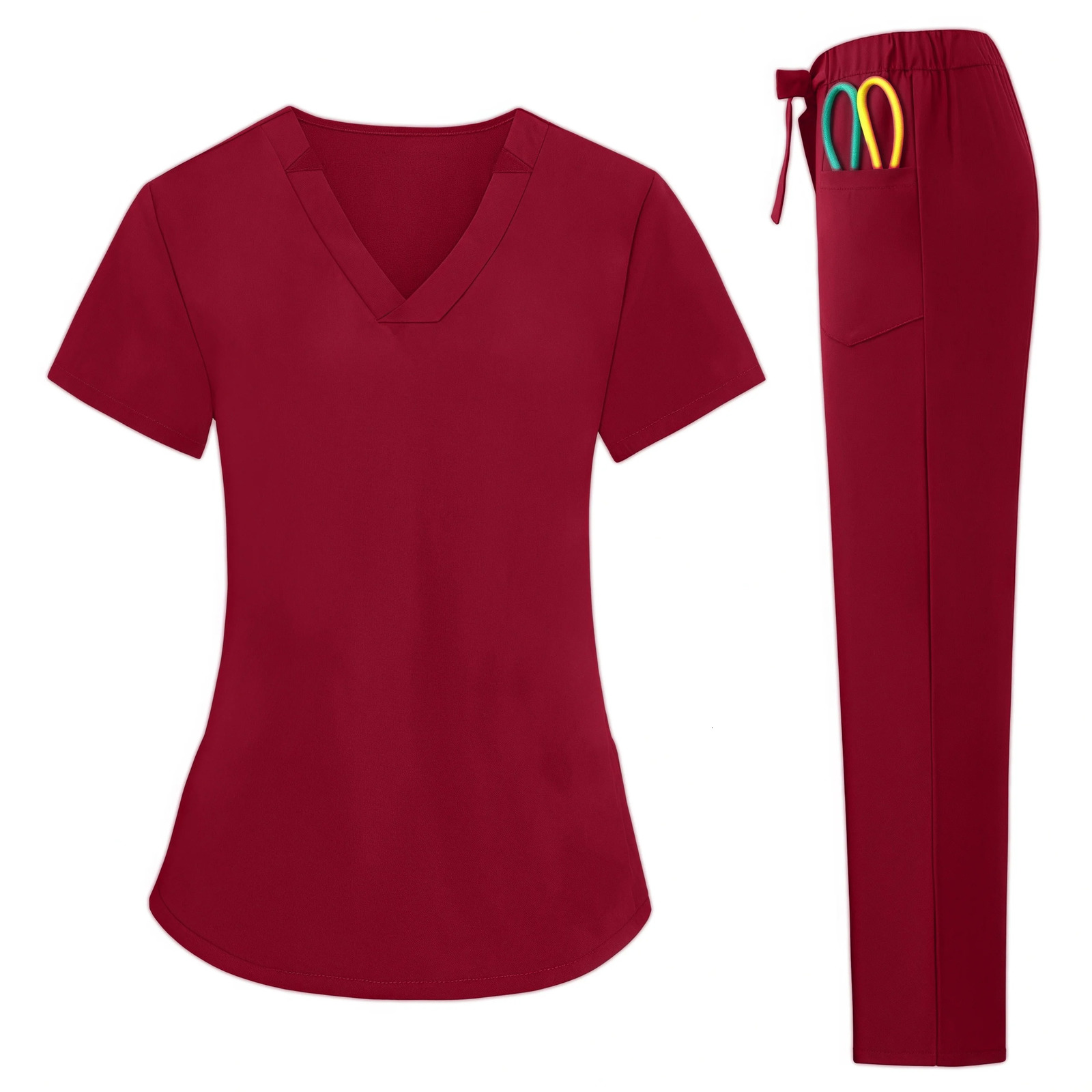 Scrub Nurse Uniforms With Pocket Nursing Uniform Hospital Set VNeck Breathable Short Sleeve Doctor Clothing Scrubs Suit 250403