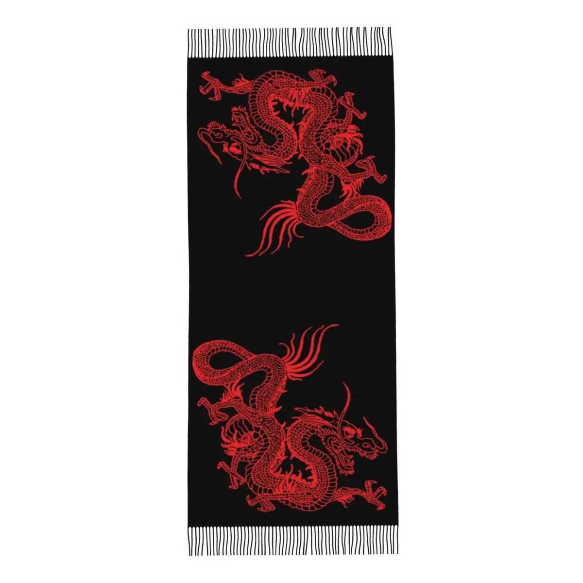 Custom Female Long Red Chinese Dragon Scarves Women Winter Soft Warm Tassel Shawl Wraps Asian Oriental Style Art Scarf L251105