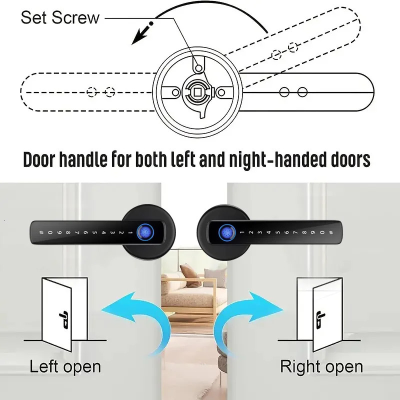 XSDTS Smart Door Lock Handle With Fingerprint Key card Digital Door Lock Keypad Key Entry electronic lock Do Brasil Sem taxas 250402