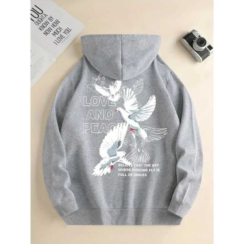 2025 Love and Peace Dove Print Hoodie Unisex Casual Sweatshirt Comfortable High Quality Sportswear W251106
