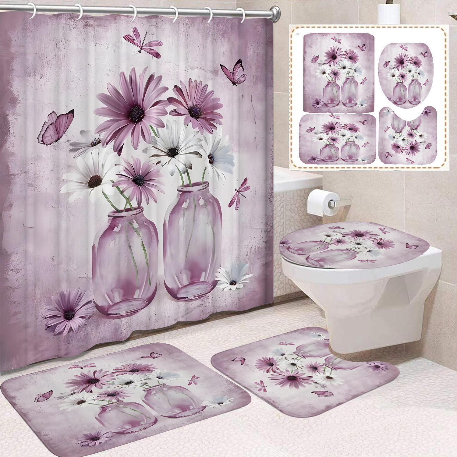 YL-37649 Factory direct sales watercolor daisy bathroom shower curtain/toilet partition curtain/no-drill curtain/shower curtain