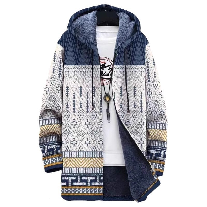 2025 Spring New Mens Medium to Long Digital Printed Coat Hooded Cardigan Coat