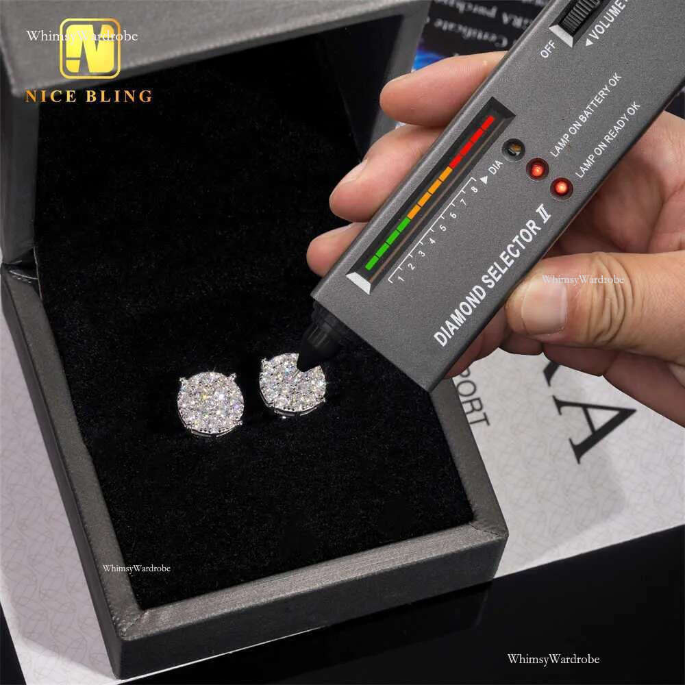 Men Style Stocks Pass Dia Tester GRA Certified Iced Out Sier Jewelry VVS Moissanite Stud Earrings