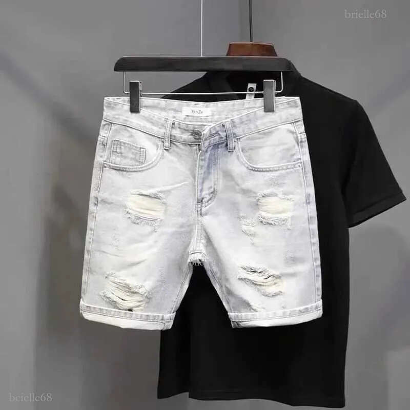 2022 Korean Retro Japanese Versatile Loose Straight Denim Shorts Casual Pants Boys White Color Short Ripped Hip Hop Jeans W250116