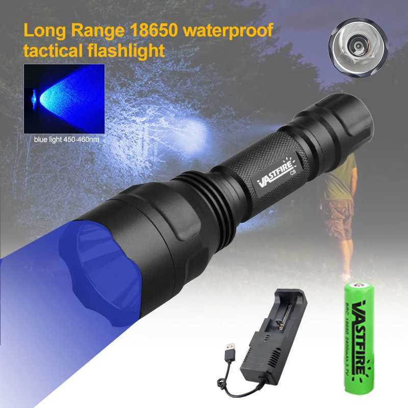 Blue and UV waterproof rechargeable color light flashlight capable of illuminating 50-80 meters suitable for outdoor campingW251106