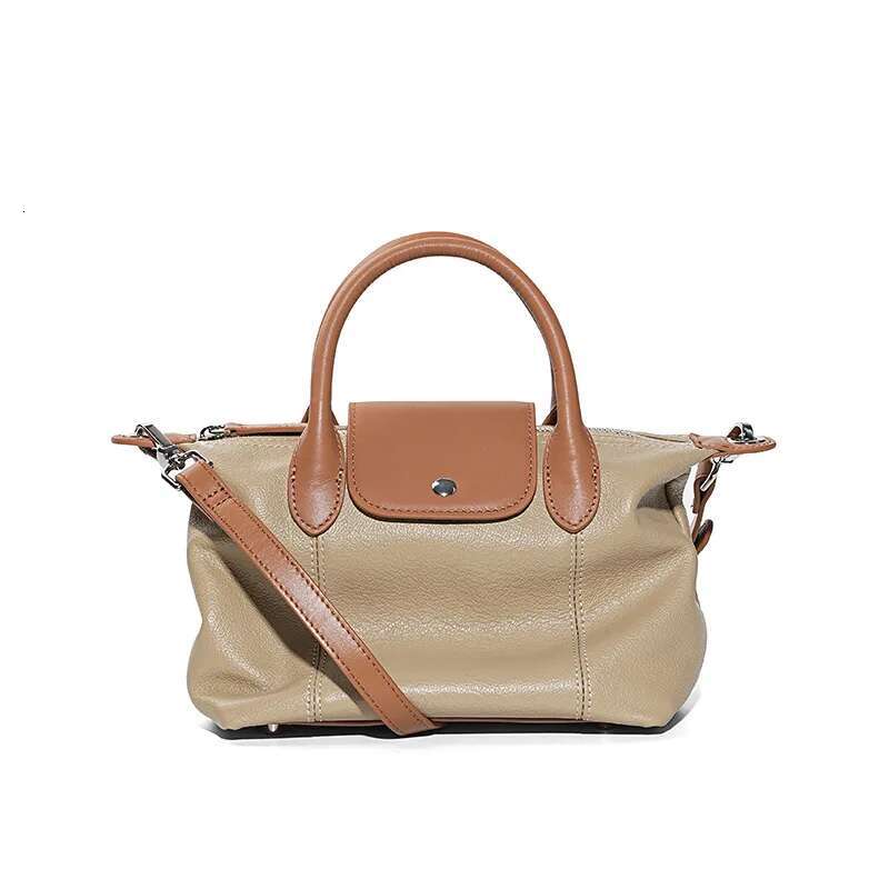 New Top Layer Cowhide Fashionable Dumpg Bag High-Quality Leather With Contrasting Colors Large Capacity Handbag For Women