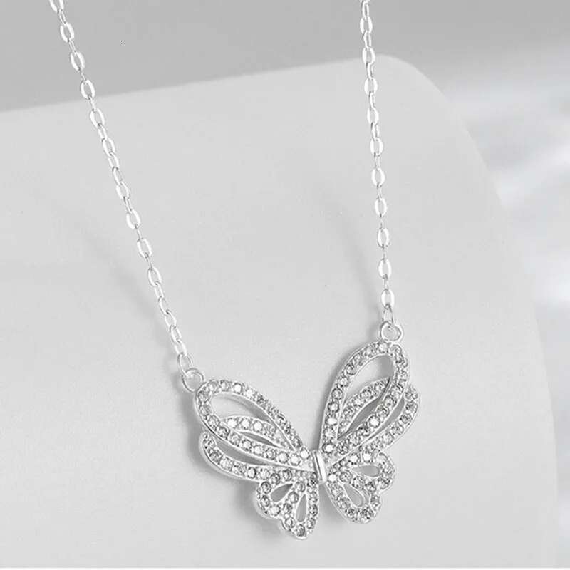 New Sterg Sier Shiny Full Zircon Butterfly Pendant Necklace O-Chain For Women Wedding Engagement Fine Jewelry Wholesale