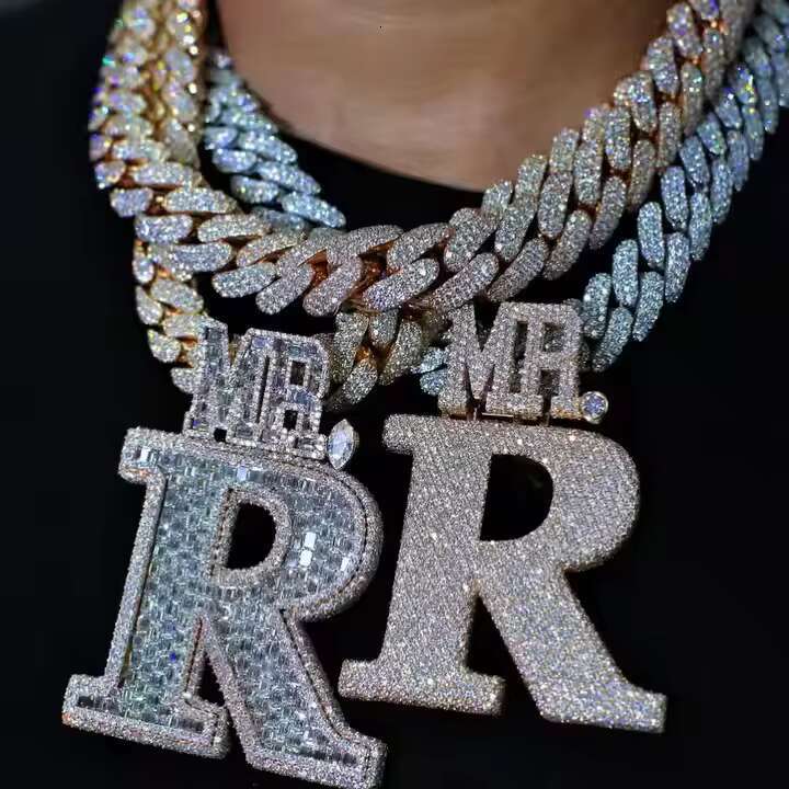 Custom Moissanite Letter Pendant Hip-hop Style Ice out Pass Diamond Tester 925 Silver 10K/14K/18K Gold for Necklace