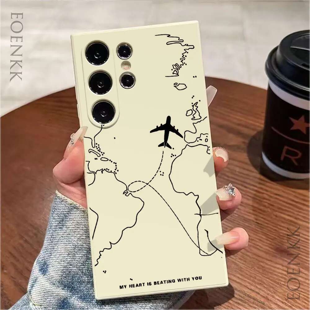 Silica gel Phone Case For Samsung Galaxy S25 S24 S23 S22 S21 S20 Ultra FE Plus Note 10 20 Lite Airplane Route Desian Cover