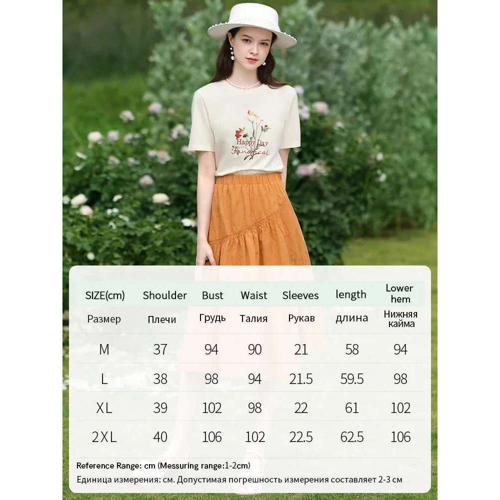 Slim Short-Sleeve Women T-Shirts 2025 Summer Small Fresh Print O-Neck New Casual Fashion Female Tops