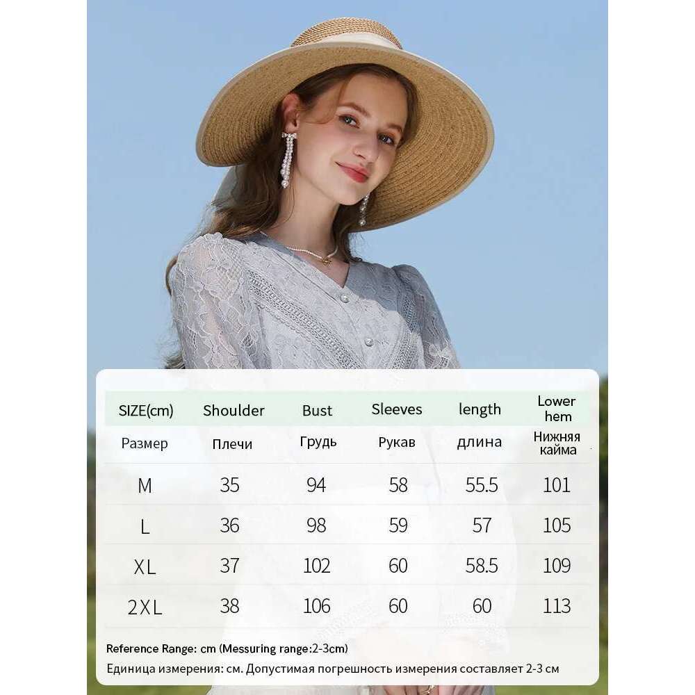 Hollow Out Lace Tops Female Autumn New Blue French V-Neck Puff Sleeve Beautiful Solid Women Shirts 2