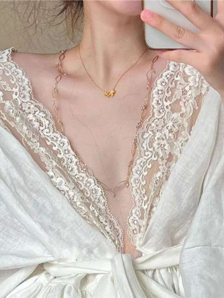 Sexy Lace Patchwork Women Blouses Korean Temperament Lady Tops 2025 Camisas De Mujer V-Neck Bandage Fashion Sweet Blouse Shirts