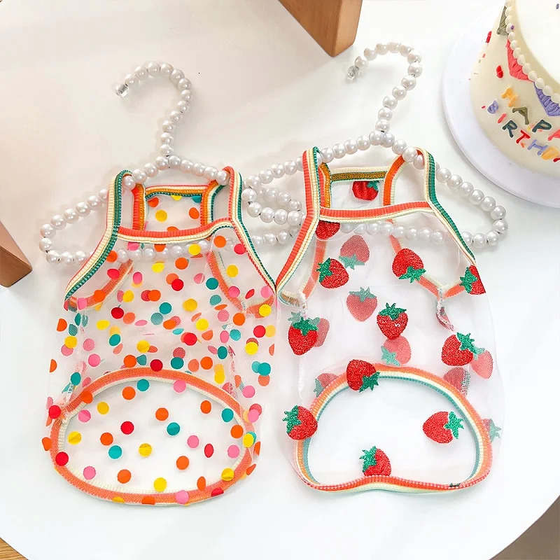 Summer Dog Cooling Vest Puppy Clothes for Small Dog Dot Strawberry Print Dog Mesh T Shirt Chihuahua Costume Cat Suspenders 2025 250402