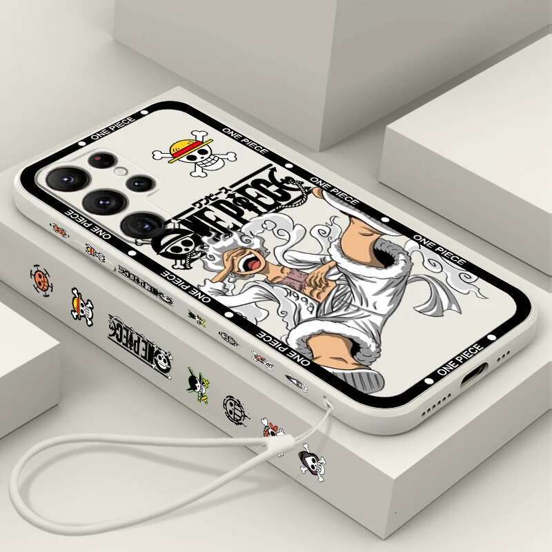 One Piece Luffy Cartoon Liquid Left Rope For Samsung Galaxy S24 S23 S22 S21 S20 FE S10 Ultra Plus Lite 5G Cover Phone Case