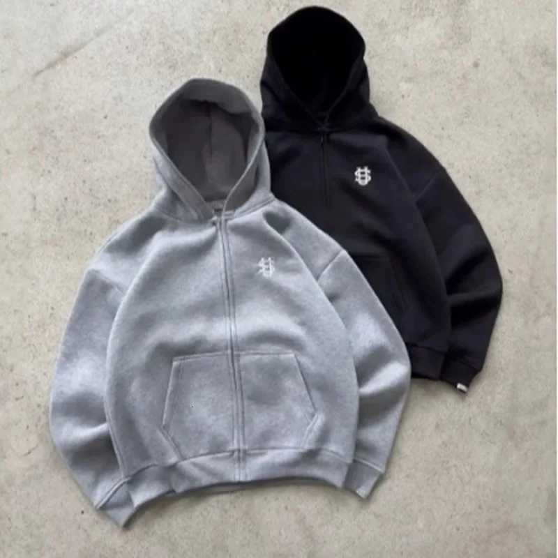 2025 New Letter Embroidery Zipper Casual Men Suit Y2K Mens Harajuku Fashion Women Retro Hoodies Couple Sweatshirts SweatpantsXJ251106