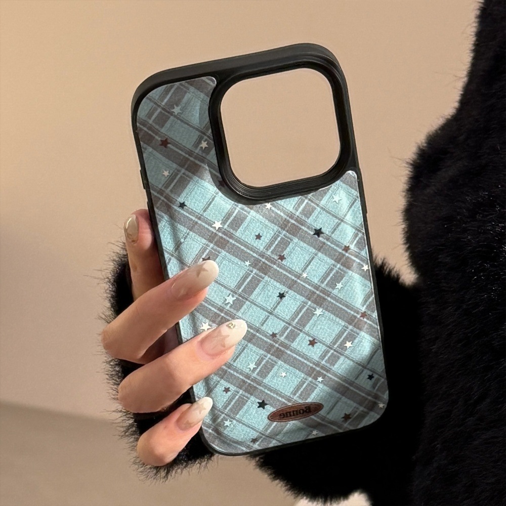 Blue Star Pattern Leather Phone Case Compatible with iPhone 17/16 Pro Solid Color Shockproof iPhone 15/14 Niche 13