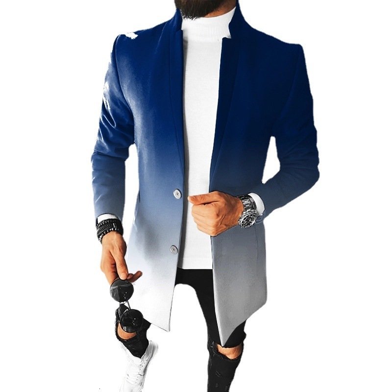 Autumn and winter new mens woolen stand collar mid length coat woolen coat mens style