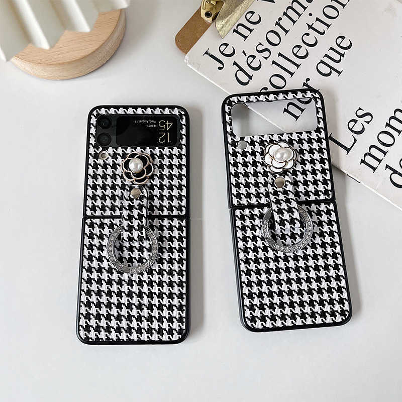 Foldable Screen Flip Phone Case Compatible with ZFlip4 Camellia ZFlip7 Rhinestone Ring Holder Socialite Style J251202