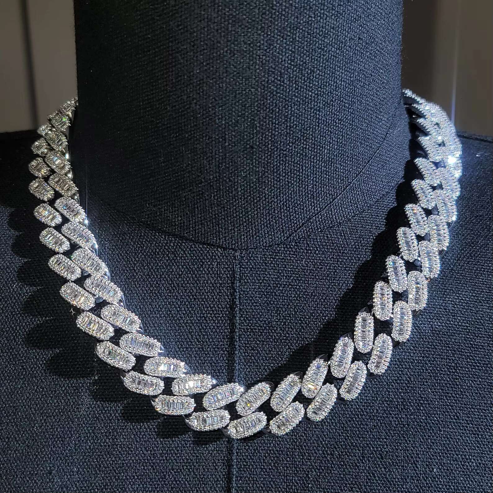 RB Gems White Gold 925 Sterling Silver VVS Moissanite 2mm 65mm Necklace VVS Moissanite Diamond Cuban Link Chain Women Men