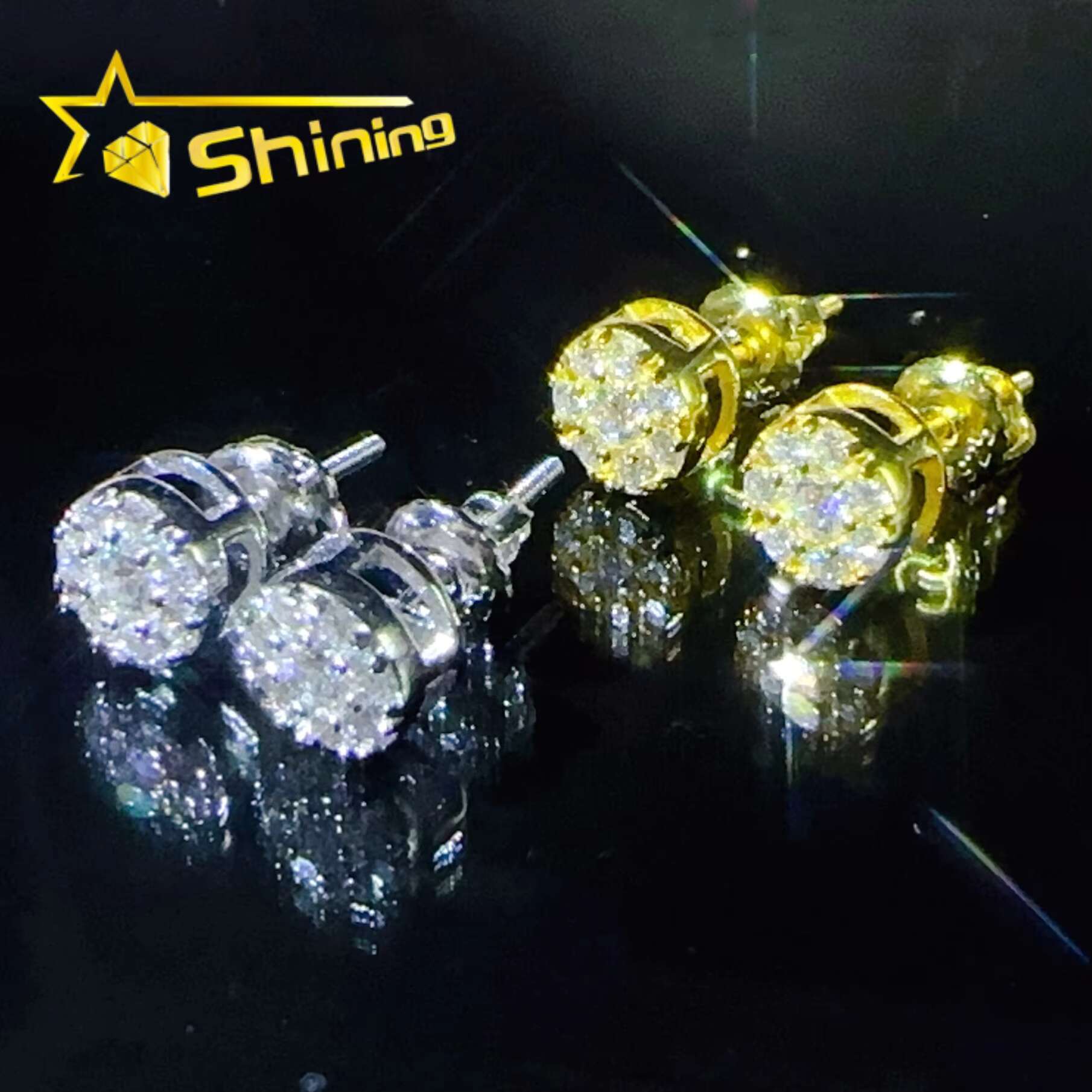 Hot Sale Earrings D Color Round Moissanite Boucles Stud Earrings 925 Silver Flower Unisex Studs for Ears