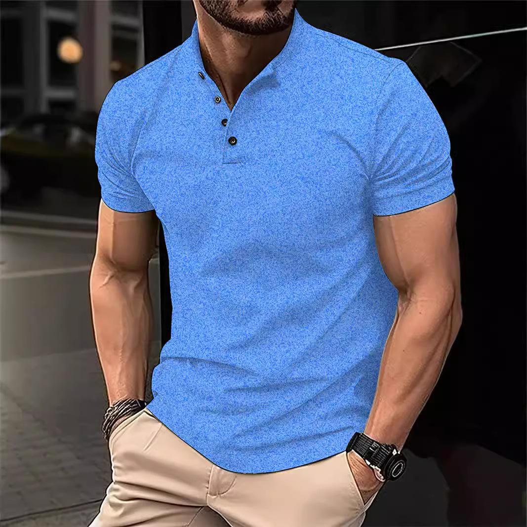 2024 Mens Digital Printed Casual Buckle Short Sleeve T-shirt Polo Top