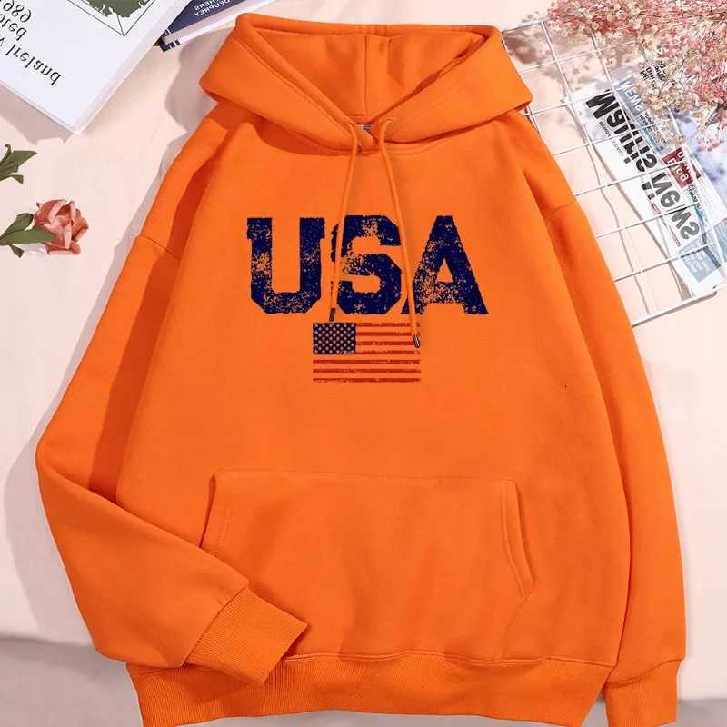 Usa Letters American Flag Stars And Stripes Hoodie Men Women Fleece Hoody Fleece Oversize Sweatshirt Autumn Pocket Clothes W251106