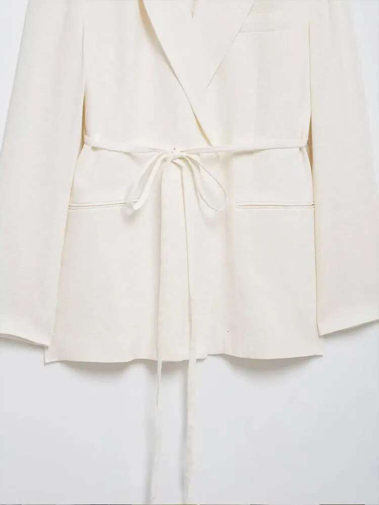 Women's Suits White Turn-Down Collar Sleeves Lace-Up Blazers+High Waist Zipper Long Pants Female Spring Fashion Sets