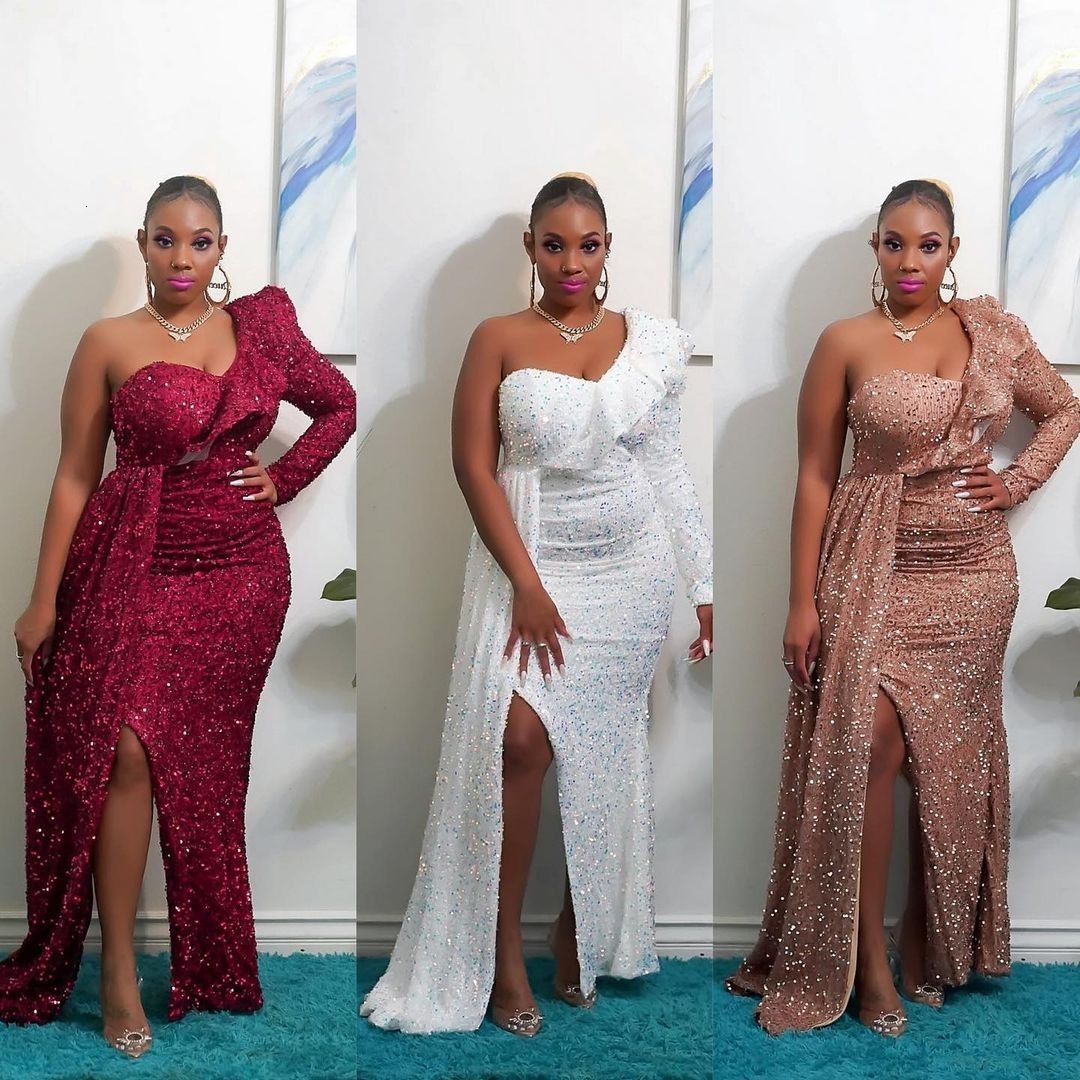 2025 Winter Dress Fashion New Single Shoulder Bead Bridesmaid Dress Party Long Dress Womens Wear