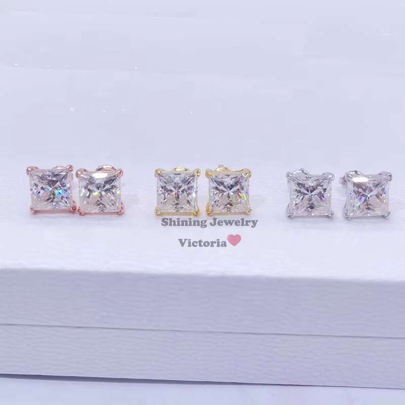 Screw Back Sterling Sier GRA Certidicate VVS D Color Princess Cut Moissanite Earrings