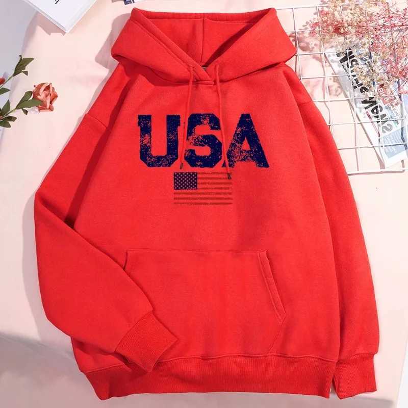 Usa Letters American Flag Stars And Stripes Hoodie Men Women Fleece Hoody Fleece Oversize Sweatshirt Autumn Pocket Clothes W251106
