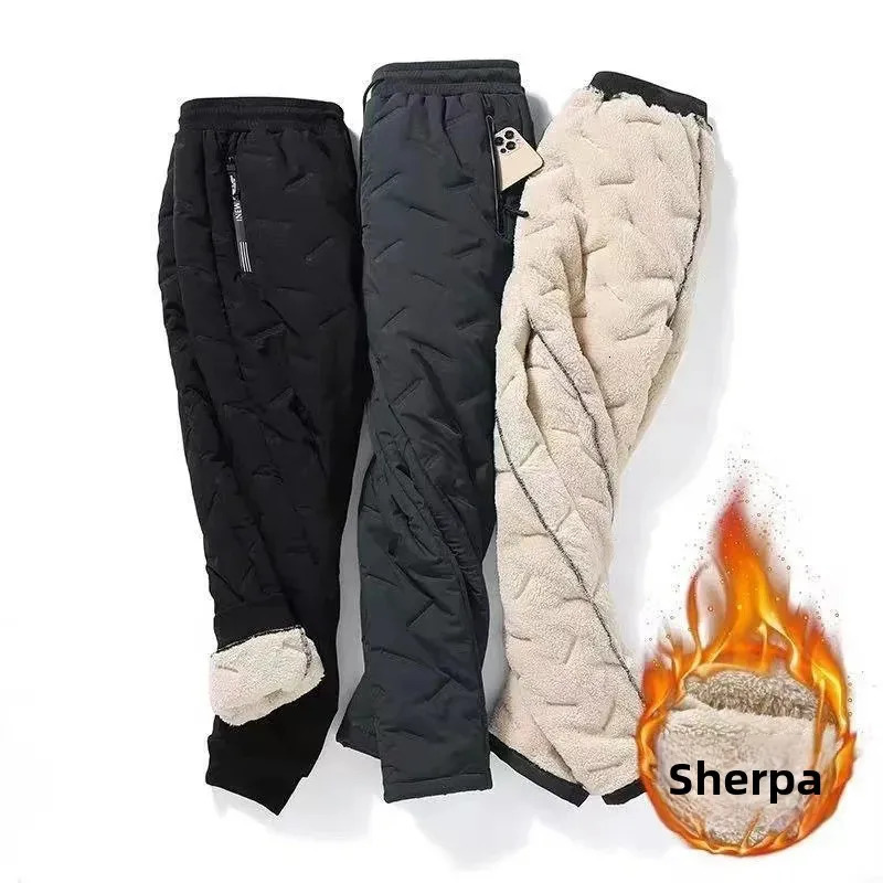 Winter Thickened FleeceLined Cotton Waded Trousers Plus Size Woolen Thermal Mens Casual Sweatpants Tied Footwear 251104