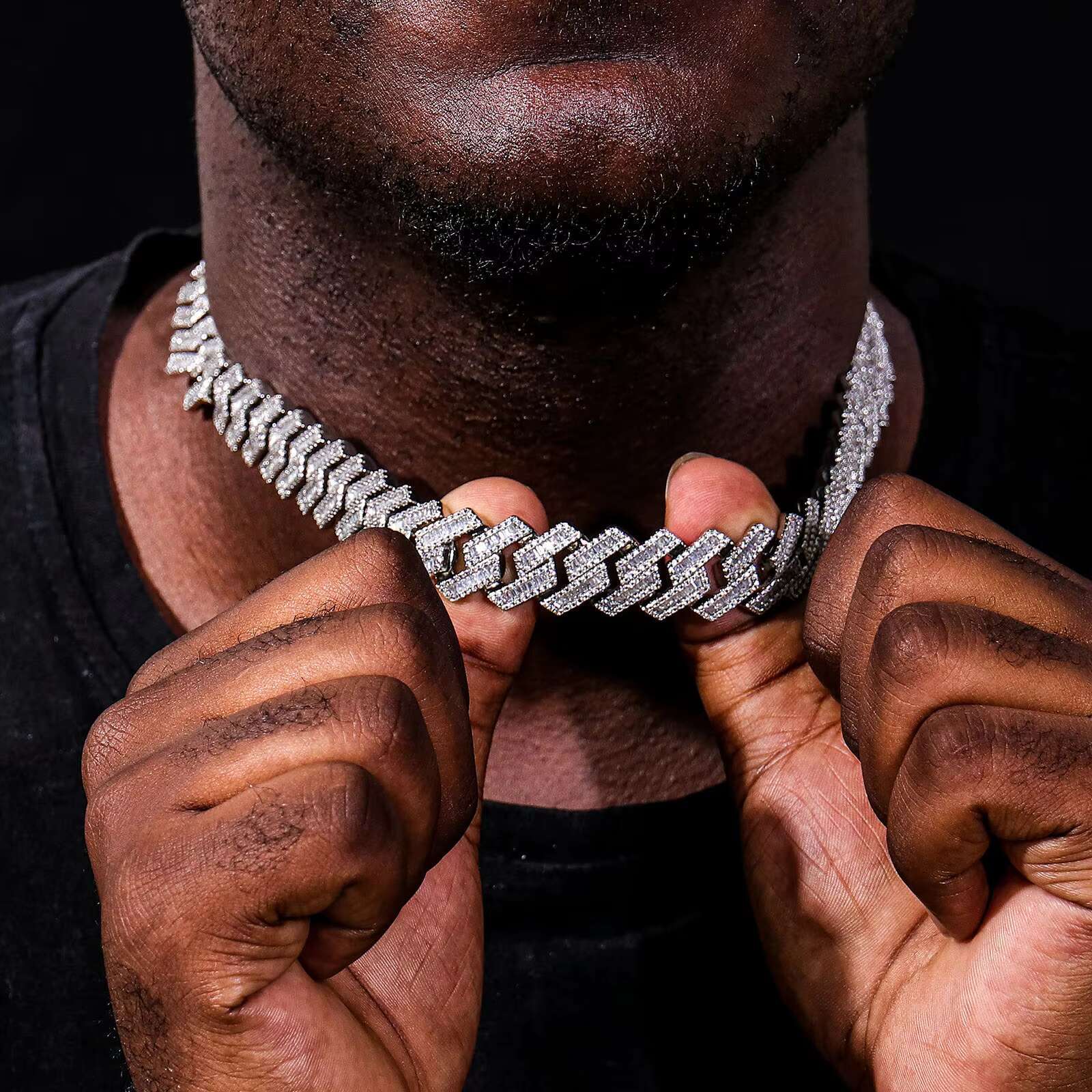 Factory Cost Cuban Link Chain 925 Sterling Silver baguette Cuban Link Vvs Moissanite Diamond Cuban Link Chain