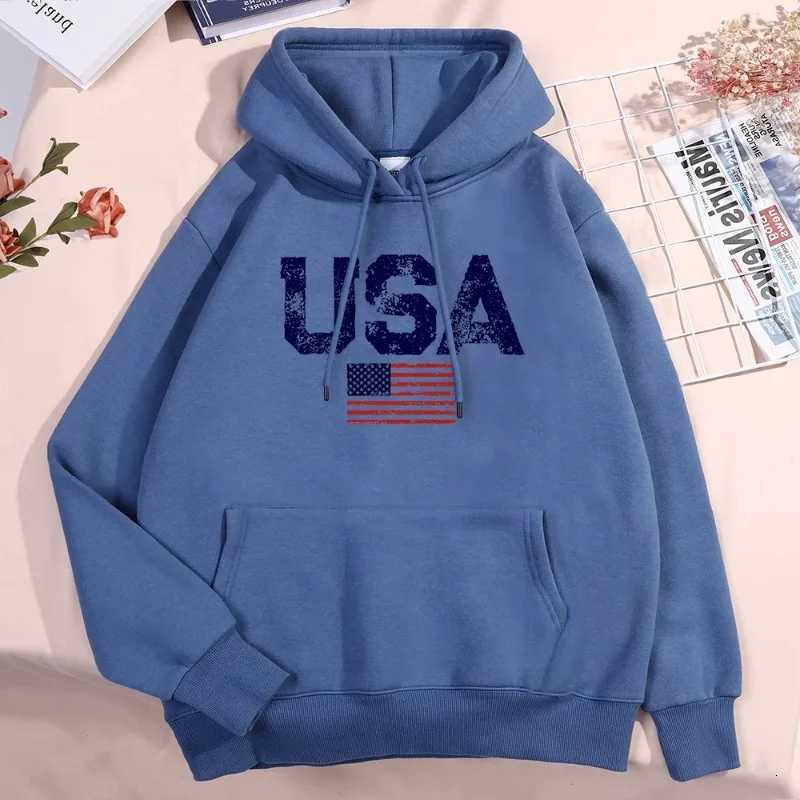 Usa Letters American Flag Stars And Stripes Hoodie Men Women Fleece Hoody Fleece Oversize Sweatshirt Autumn Pocket Clothes W251106